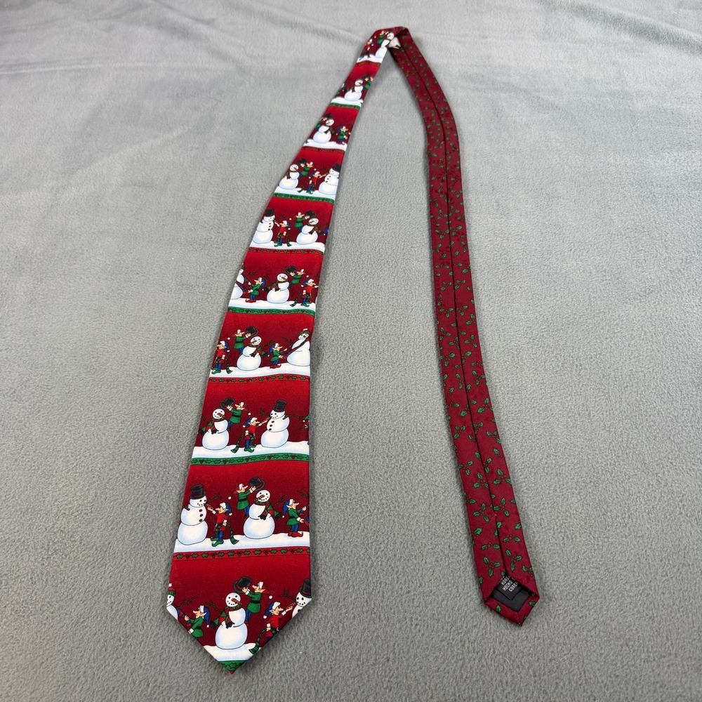 Special Ties Hallmark Snowmen Elves Christmas Holiday Red Silk Blend Necktie